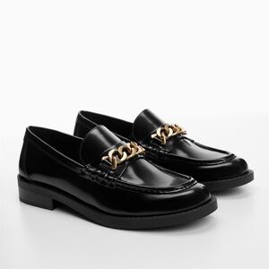 Mango Black Loafers with Gold Chain